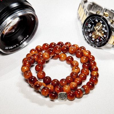 Vòng phong thủy nam Gỗ Huyết Long thiên nhiên mix bạc 925 VN013