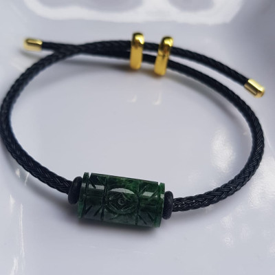 Vòng Đeo tay Mới charm Lu Thống Đồng Tiền Xanh Đậm đẹp Hạt Lu Đồng Tiền Đá cẩm thạch tự nhiên dây đen rút chỉnh theo tay tùy ý Hợp nữ mệnh Thủy mệnh Mộc hợp ạ