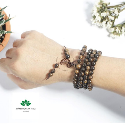 Vòng Tay Trầm Hương 108 Hạt 6 7 8 mm Trầm Sánh Chìm Việt - Chuỗi Tràng Hạt Cao Cấp - Vòng Phong Thủy