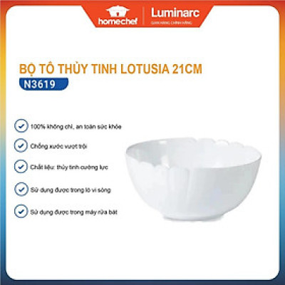 Bát tô đựng canh,salad trộn thủy tinh Luminarc Lotusia 21cm N3619 | Hàng chính hãng
