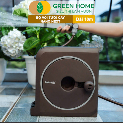 Bộ ống tưới cây Takagi Nano Next GreenHome, Dài 10m, Thiết Kế W-Reel Độc Quyền, Vòi Phun 4 Chế Độ, Gọn Nhẹ