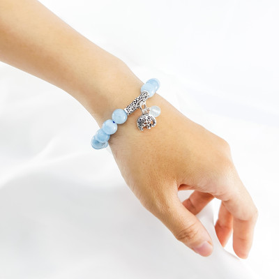 Vòng tay mệnh thủy, mộc đá Aquamarine mix charm con voi