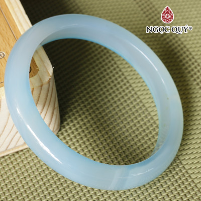 Vòng tay chalcedony thiên thanh bản hẹ (bản 10 - 11mm) - Ngọc Quý Gemstones
