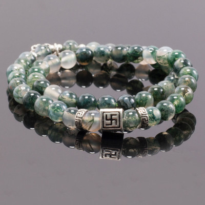 Vòng Tay 2 Line Băng Ngọc Thủy Tảo Phối Charm Bạc (7mm) Ngọc Quý Gemstones