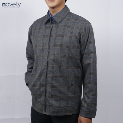 Áo Jacket nam 2 lớp cổ bẻ Novelty Casual caro lớn xanh xám đậm NJKMCLMT3B2305332