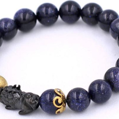 Vòng đeo tay Đá Lam Sa size 8 ly, 10 ly, 12 ly - Vòng tay Tỳ Hưu Đôi inox đen VLSTHHEV8 - hợp mệnh Thủy, mệnh Mộc