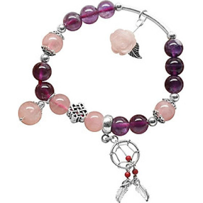 Vòng Thạch Anh Tím Mix Hồng + Hoa Mẫu Đơn Ngọc Quý Gemstones VT84