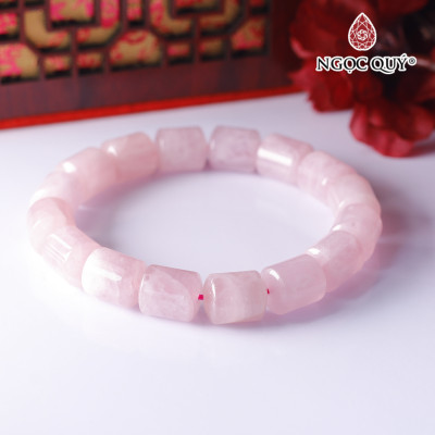 Vòng tay đốt trụ đá thạch anh hồng 10x12mm mệnh hỏa, thổ - Ngọc Quý Gemstones