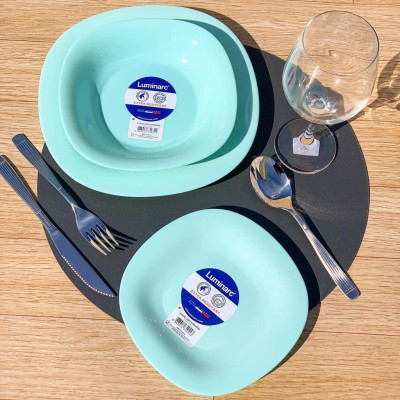 Đĩa (dĩa) thủy tinh sâu lòng Luminarc Carine 21cm xanh ngọc, dùng lò vi sóng, sản xuất Pháp - P4251