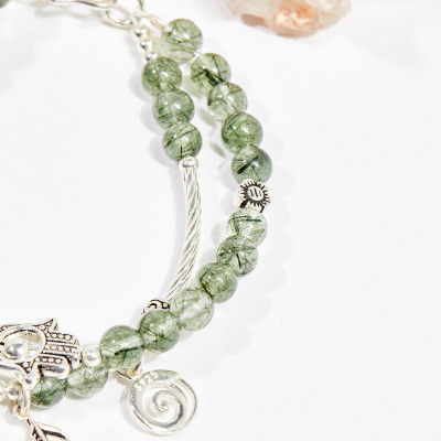 Vòng tay phong thủy nữ đá thạch anh tóc xanh 6mm mệnh hỏa , mộc - Ngọc Quý Gemstones