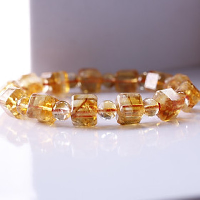 Vòng tay hạt vuông đá thạch anh vàng - citrine mệnh thổ, kim - Ngọc Quý Gemstones