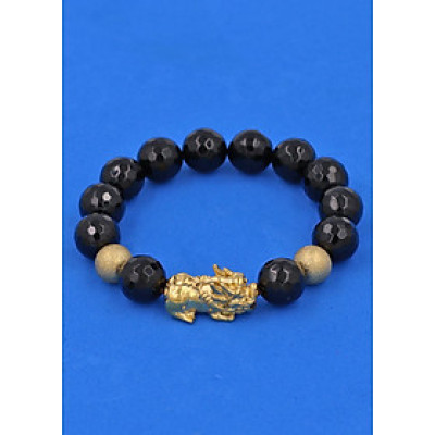 Vòng tay Thạch Anh Đen Cắt Giác 12 ly - cẩn Tỳ Hưu Phong Thủy inox vàng VTAEGTHHBV12 - hợp mệnh Mộc, mệnh Thủy