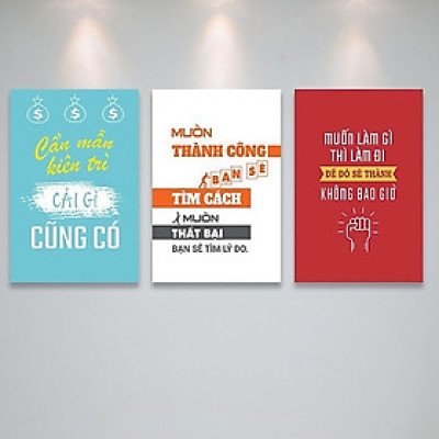 (ẢNH THẬT) Bộ 3 tranh treo tường động lực 10 trang trí văn phòng, công ty kèm đinh treo