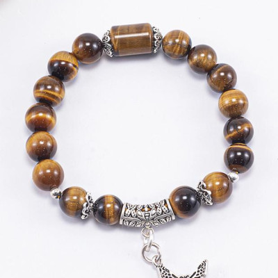 Vòng Tay Phong Thủy Nữ Đá Mắt Hổ Vàng Nâu Phối Charm Bướm Bạc (8mm) Mệnh Thổ, Kim Ngọc Quý Gemstones