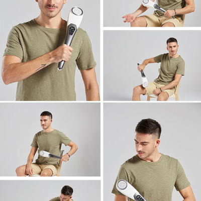 Máy mát xa cầm tay pin sạc 5 đầu, 5 chế độ, 6 tốc độ PULI PL-620DC - Cán tay cầm dài, hỗ trợ điều trị đau nhức mỏi toàn thân