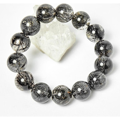 Vòng nam thạch anh tóc đen hạt 15mm mệnh thủy, mộc - Ngọc Quý Gemstones