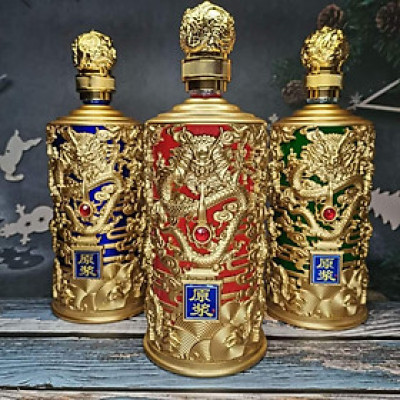 Bình Thủy Tinh Đựng Rượu 1000ml cao cấp mẫu đế vương hoa văn rồng - 4 màu lựa chọn - Chai Đựng Rượu Thủy Tinh decor – Vỏ Chai Rượu Đẹp (H2)