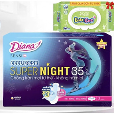 Chính Hãng | Combo 6 Gói Băng Vệ Sinh Diana Sensi Cool Fresh Night 35cm - Diana Sensi Cool Fresh Ban Đêm 35cm (Mỗi gói 3 miếng)- HSD luôn mới