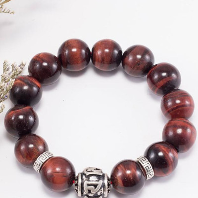 Vòng tay đá thạch anh mắt hổ phối charm lục tự bạc (14mm) Ngọc Quý Gemstones