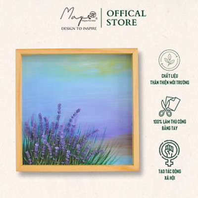 Tranh hoa giấy handmade trang trí cao cấp ROMANCE Lavender Field 40x40 cm - Maypaperflower Hoa giấy nghệ thuật