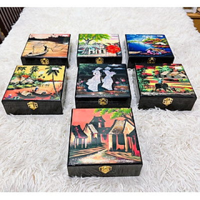 Hộp Trang Sức sơn mài cao cấp vuông 16x16 đựng đồ trang sức, vật dụng nhỏ xinh phòng ngủ, trang trí, quà tặng ý nghĩa