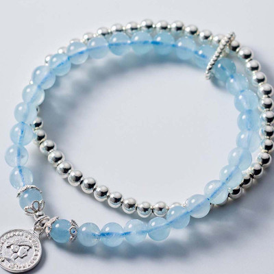 Vòng 2 line đá Aquamarine phối bi bạc mệnh thủy, mộc - Ngọc Quý Gemstones