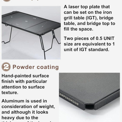 Mặt bàn nhôm một phần hai Campingmoon IGT CK-12BK-2P CK12BK (2 tấm)