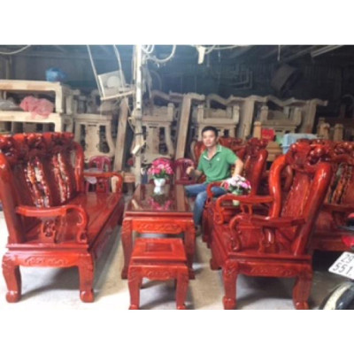 Bộ bàn ghế quốc đào tay 10 gỗ xà cừ 6 món