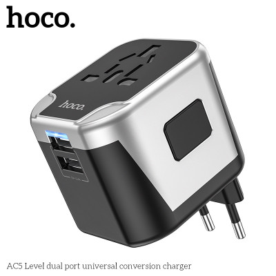 Ổ cắm du lịch nhật bản, quốc tế, đa năng sạc nhanh có 2 cổng USB ổ cắm dòng điện phù hợp các loại chân cắm 4 chân cắm US - UK - EU - AUS AC5- Hàng chính hãng