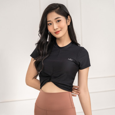 Áo croptop tập Yoga Gym Hibi Sports có tay CR816 kiểu xoắn nơ, Kèm mút ngực