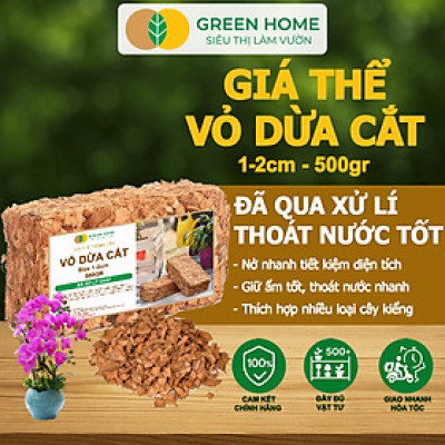 Xơ Dừa Cục Greenhome, Viên 500gr, Sơ Dừa Nén, Nở Gấp 5 Lần, Kích Thích Rễ, Thoát Nước Tốt Giá Thể Kiểng Lá, Phong Lan