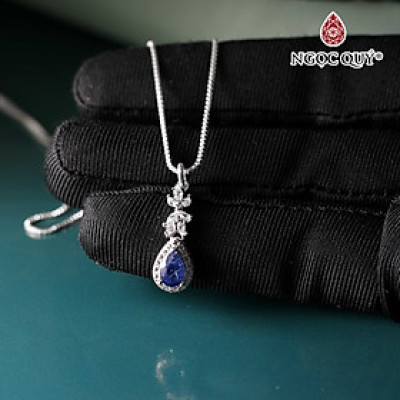 Dây chuyền bạc giọt nước Sapphire xanh dương bọc bạc 10x7mm - Ngọc Quý Gemstones