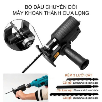 Bộ Chuyển ĐổiMáy Khoan Thành Máy Cưa Điện Cầm Tay Kèm 3 Lưỡi Cắt Gỗ, Kim Loại Đa Năng Hiệu Quả