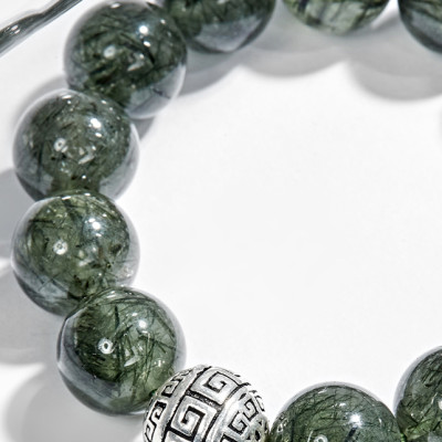 Vòng Tay Đá Thạch Anh Tóc Xanh Phối Charm Bạc (14mm) Ngọc Quý Gemstones