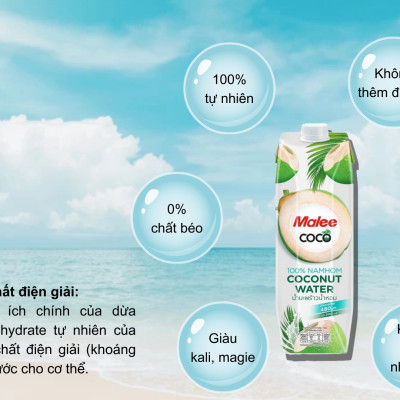 Nước Dừa Tươi Namhom Malee Coco 1 L - Nhập Khẩu Thái Lan | Malee Coco 100% Namhom Coconut Water 1L