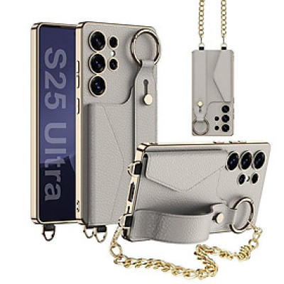 Ốp Lưng Cho Samsung S25 Ultra / S24 Ultra Ví Da Có Quai Xỏ Tay + Dây Đeo Dài - BUM STORE GALAXY CASE