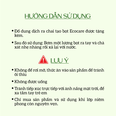 Nước rửa tay hữu cơ diệt khuẩn dạng bọt hương Cam 4Ll thương hiệu Ecocare