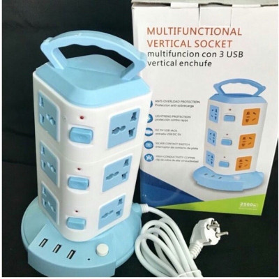 Ổ điện đa năng 3 tầng, có 12 lỗ cắm và 3 cổng usb, có công tắc bật tắt mỗi tầng, thích hợp mọi loại phích cắm khác nhau - Hàng chính hãng