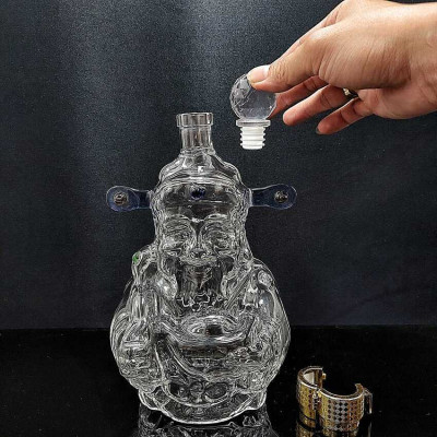 Chai Đựng Rượu Thủy Tinh 1000ML cao cấp mẫu Thần Tài – Chai thủy tinh đựng rượu 1 Lít – Vỏ Chai Rượu Đẹp decor (E8)