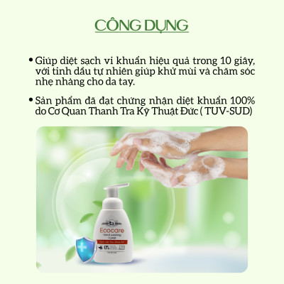 Nước rửa tay hữu cơ diệt khuẩn dạng bọt hương Quế 4000ml thương hiệu Ecocare ( tặng kèm vỏ tạo bọt)