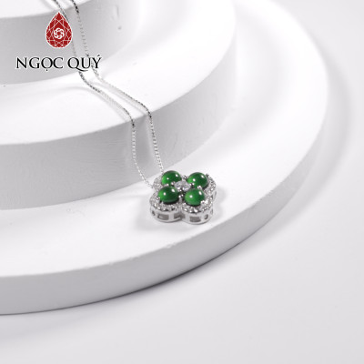 Dây chuyền bạc hình cỏ 4 lá đá phỉ thúy băng lục đế vương type A - Ngọc Quý Gemstones