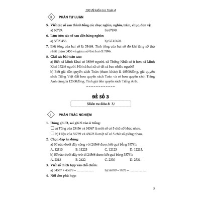 Sách - 100 Đề Kiểm Tra Toán Lớp 4 - Biên Soạn Theo Chương Trình Mới - Khang Việt Book