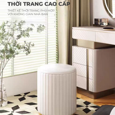 Ghế đôn sofa, ghế bàn trang điểm bọc nỉ màu trắng sang trọng thương hiệu IGA - GC45