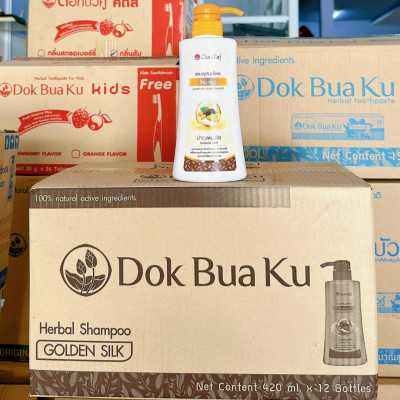 Dầu gội thảo dược Dokbuaku Golden Silk (Tơ Tằm Vàng) Phục Hồi Mái Tóc Khô và Hư Tổn - 420ml