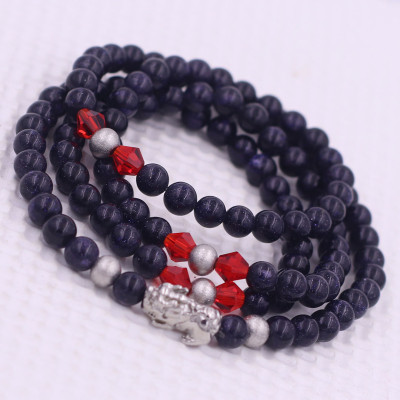 Vòng chuỗi 108 hạt đá lam sa 8 ly ( size XL ) charm tỳ hưu inox, vòng chuỗi niệm Phật, vòng chuỗi đeo tay