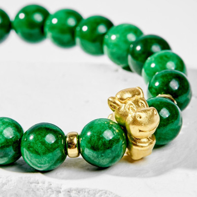 Vòng Tay Phong Thủy Nữ Đá Cẩm Thạch Sơn Thủy Phối Charm Tuổi Ngọ Bạc Mạ Vàng 24K (8mm) Mệnh Mộc, Hỏa Ngọc Quý Gemstones