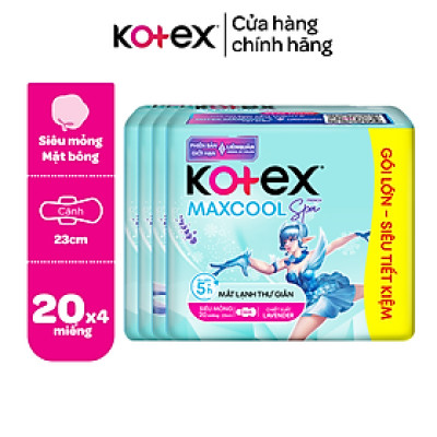 [Bao Bì Thay Đổi Theo Từng Đợt Nhập Hàng] Combo 4 gói băng vệ sinh Kotex Maxcool French Spa Siêu mỏng cánh 23cm (20M/gói)