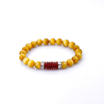 Vòng tay phong thủy Mắt hổ vàng tâm 8mm +  Khoen mã não