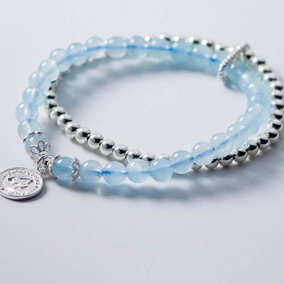 Vòng 2 line đá Aquamarine phối bi bạc mệnh thủy, mộc - Ngọc Quý Gemstones