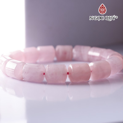 Vòng tay đốt trụ đá thạch anh hồng 10x12mm mệnh hỏa, thổ - Ngọc Quý Gemstones